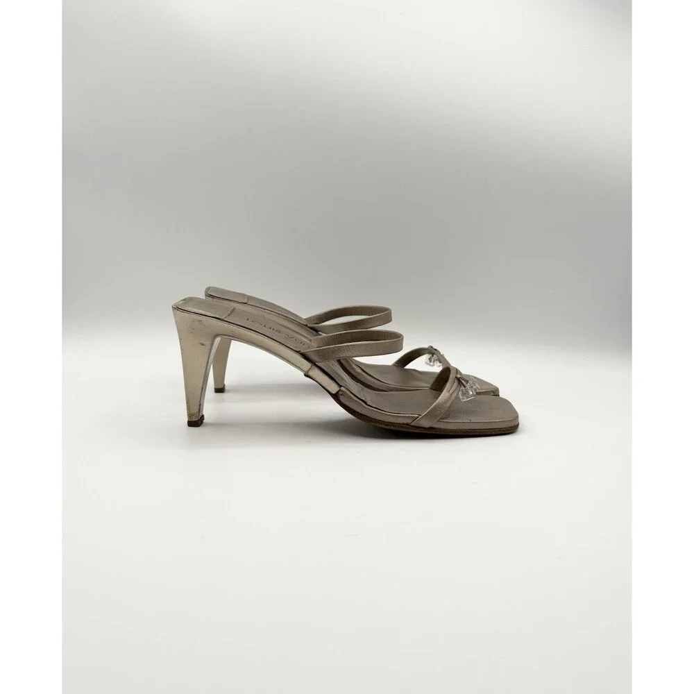Louis Vuitton Gold Metallic Mule Sandals w/ LV Dice Accent Vintage Size EU 39